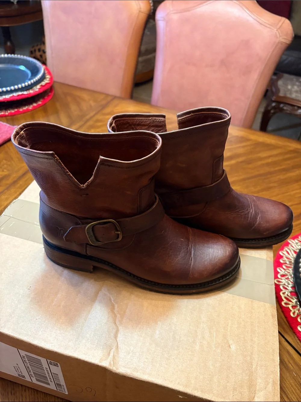 Women's Brown Leather Ankle Boots with Buckle